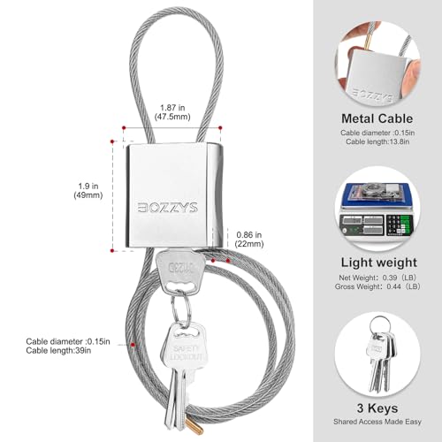 Cable Locks 1-Pack | Keyed Alike Adjustable Cable Padlock｜Len 3.28ft(1m) with 6 Same Keys/Set for Bikes, Gate, Lockers, Gun & Outdoor Gear | Weatherproof & Silver